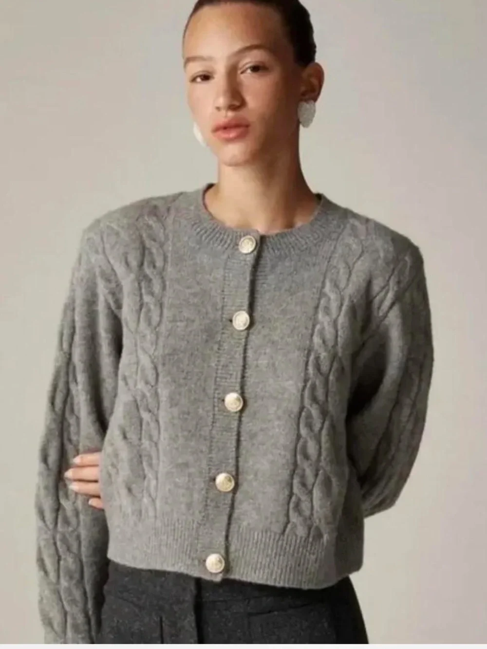 J.Crew Cable knit cardigan Wool Alpaca Sweater grey medium